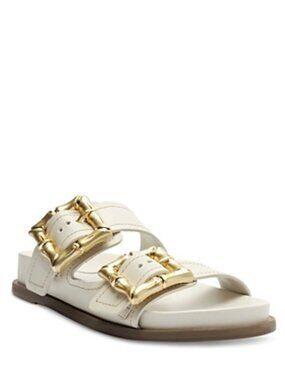 148$ Schutz Enola Sporty Leather Slip-On Sandals Open Toe Size 10 Pearl White
